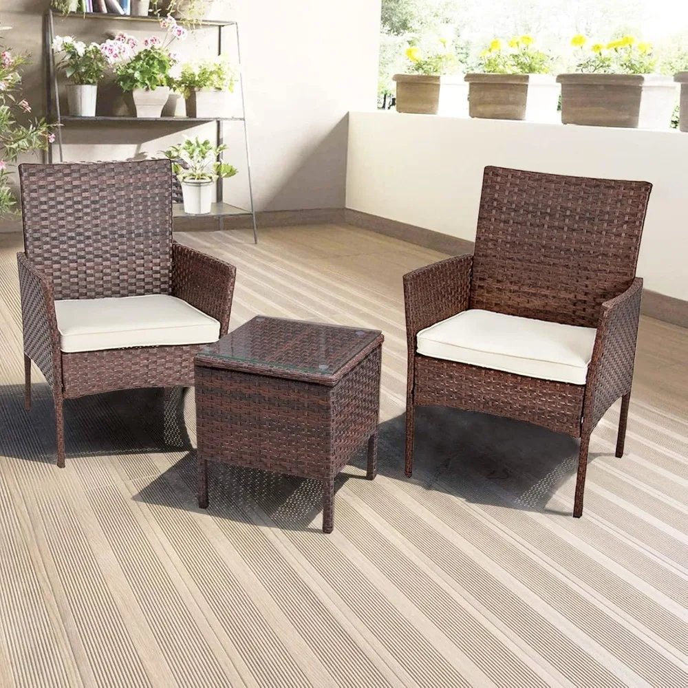 

3 Pieces Outdoor Garden Furniture Set Rattan Wicker Chairs with Coffee Table, All-Weather outdoor patio furniture chairs