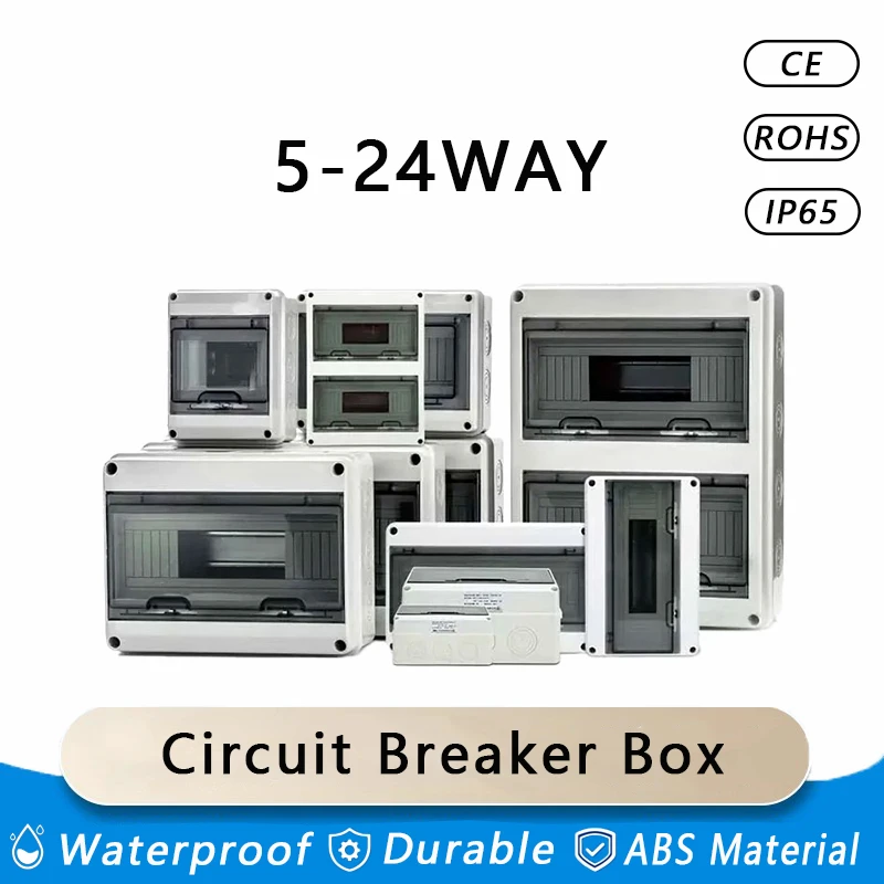 

HL Series 5/8/12/15/18/24 Ways IP65 Waterproof Distribution Box Electrical Circuit Breaker PC ABS Plastic MCB Power Junction Box