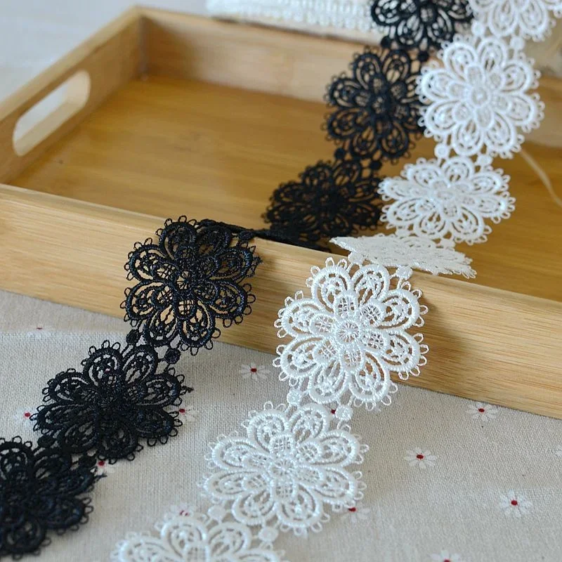 Floral Fabric Lace Fringed Dress Ribbon Apparel Clothing Handmade Sewing Decor 5CM New Wide White Black Cotton Embroidered