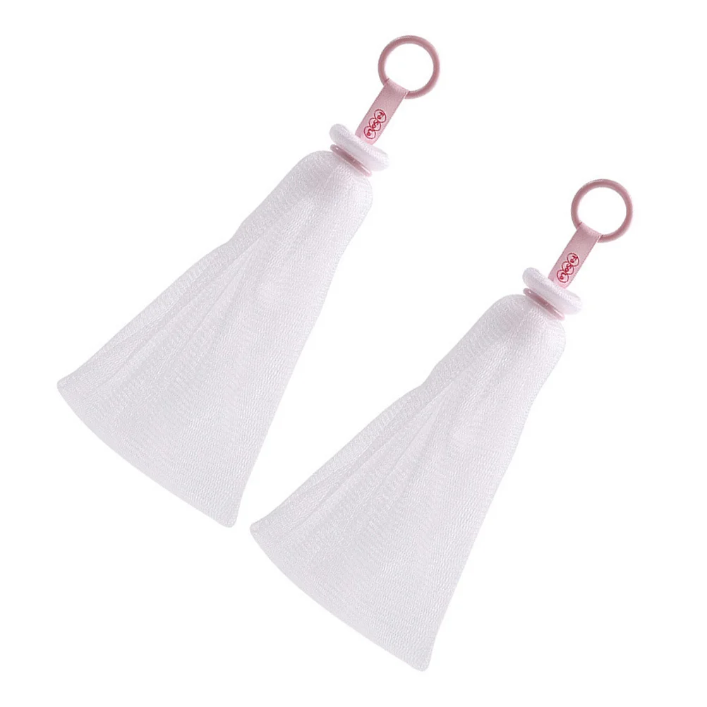 ถุงตาข่ายล้างหน้า 2 ชิ้น สำหรับผิวแพ้ง่าย อุปกรณ์ขัดผิวทำความสะอาด ทำจากมือ ใช้กับสบู่ ขัดผิวในห้องอาบน้ำ นุ่ม ทนทาน