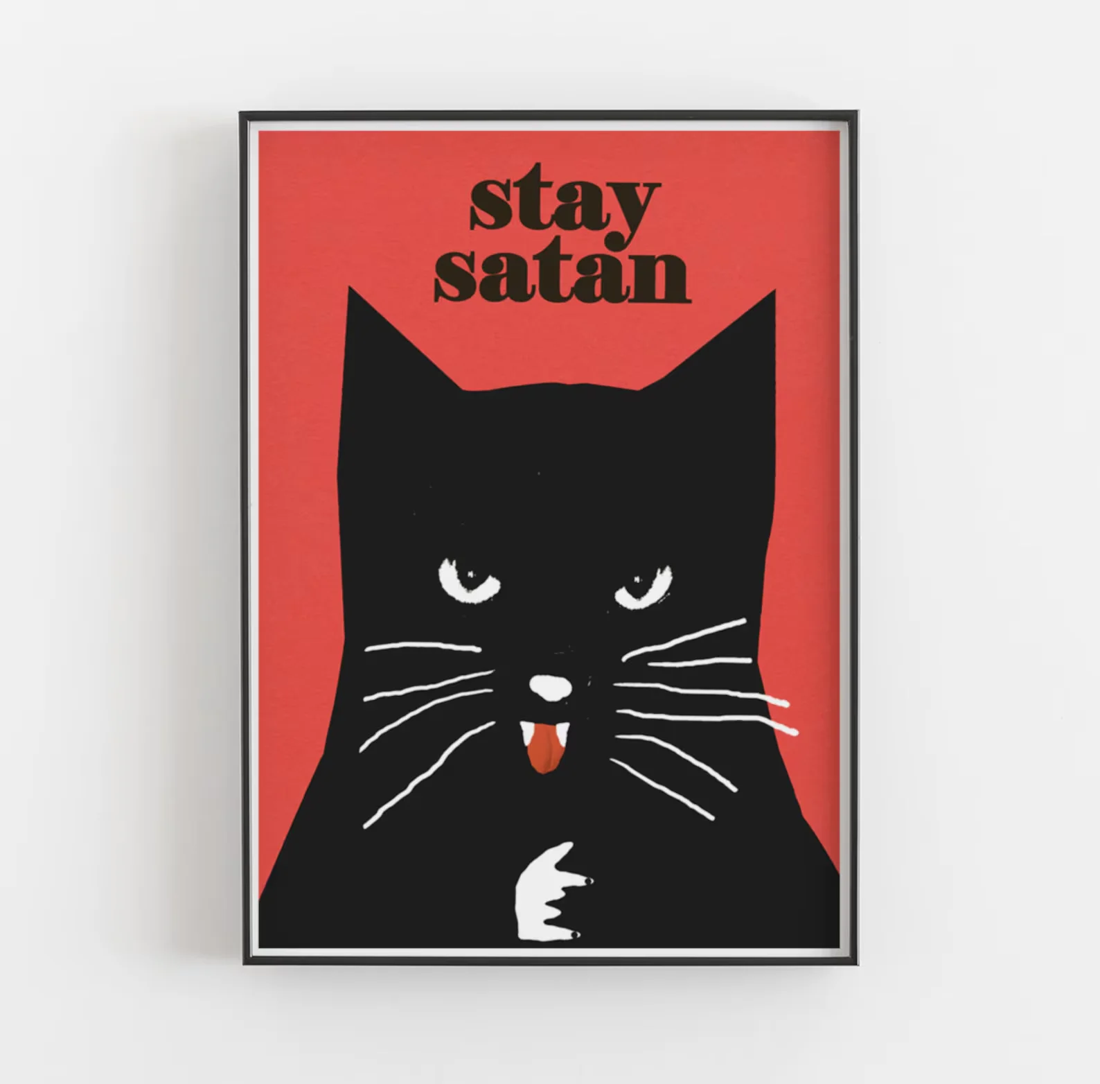 Stay Satan! Black Cat, Czarny Kot, Original Polish Poster, Print, Illustration, Art, Plakat, Vintage, Retro, Music, Animal Funny