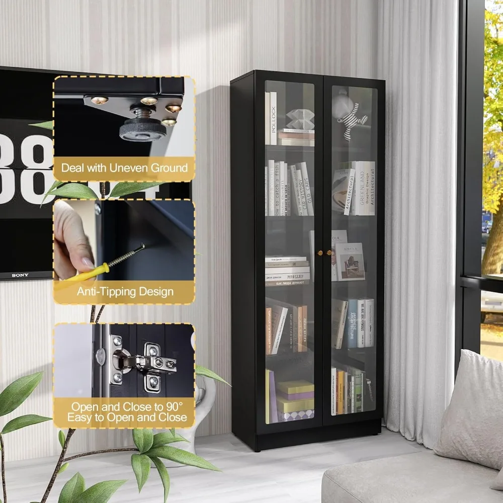 خزانة عرض معدنية ذات رف قابل للتعديل للمقتنيات، رف كتب أسود من 5 طبقات