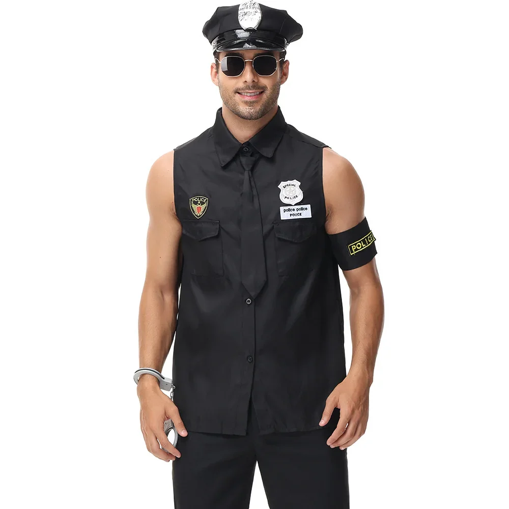 Fantasias policiais para homens, Cosplay de Halloween, Festa de Carnaval Purim, Policial, Camisa do Policial, Conjunto Uniforme Extravagante