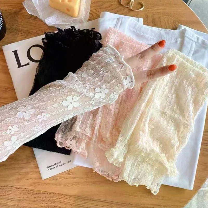 Arm Sleeves Women Lace Hollow Sun UV Protection Fingerless Mesh Breathable Summer Drive Cycling Mitten