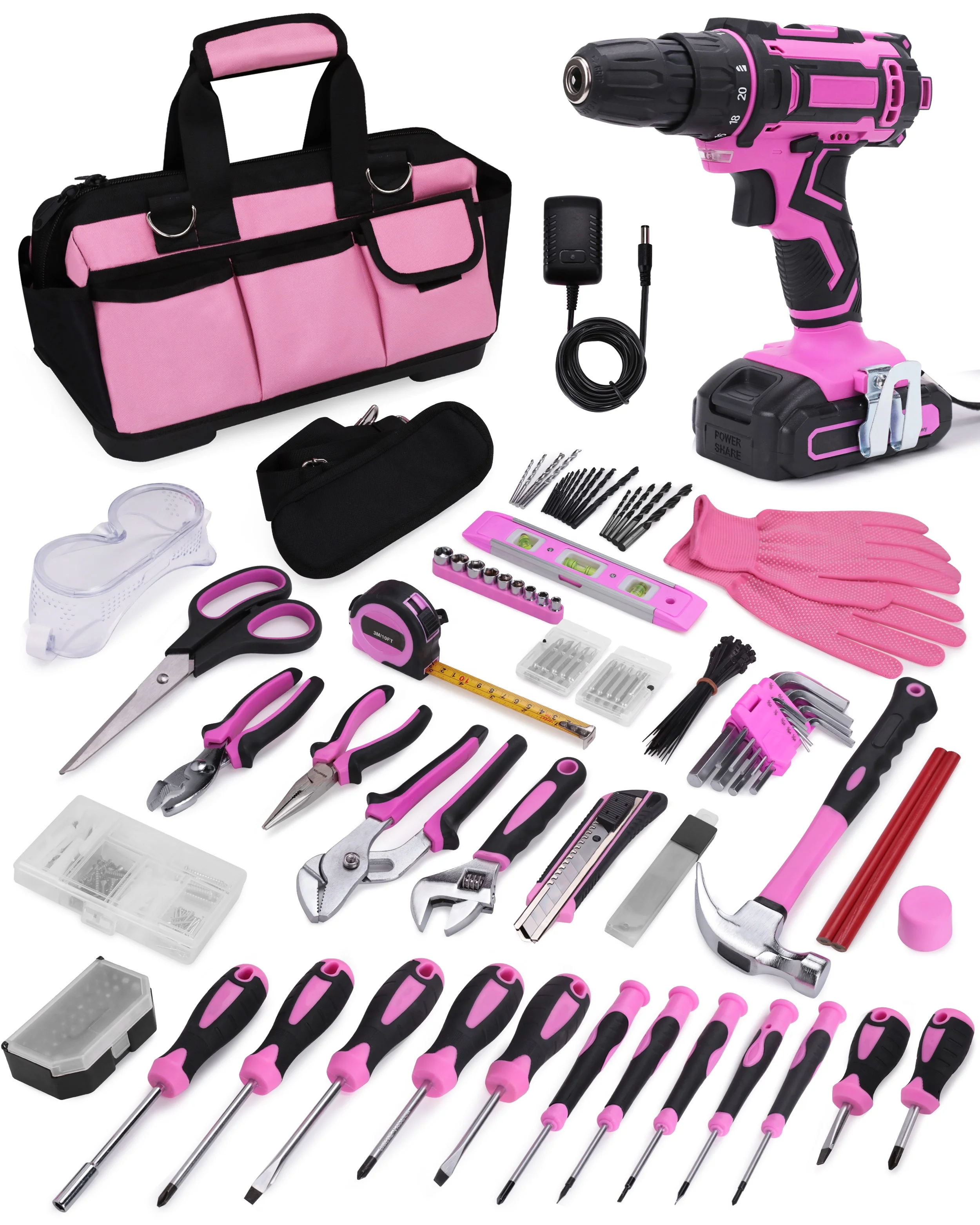 

265Pcs Pink Lady Tool Kit Set Portable Tool Set Customizable Repair Tool Set