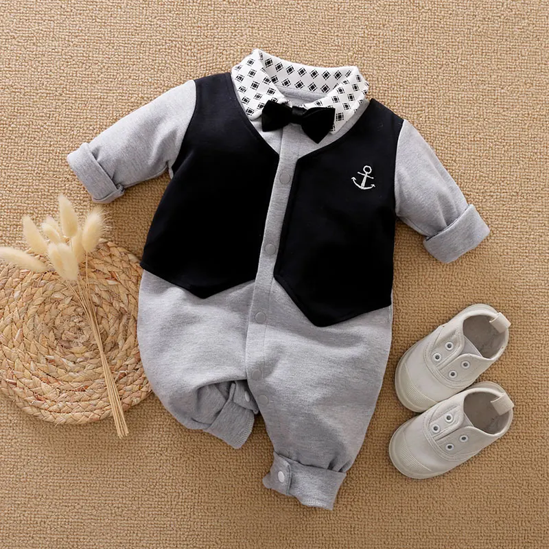 Spring And Autumn Boys And Girls Long Sleeved Party Vest Gentleman Bowtie Cotton Baby Clothing Bodysuit