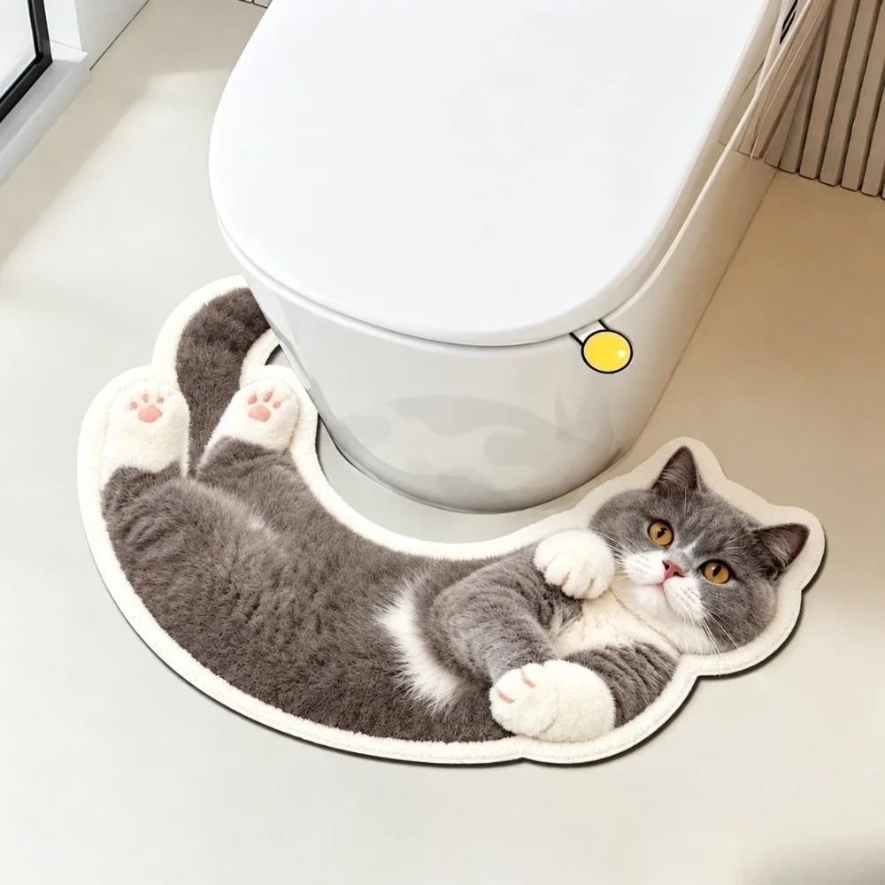 Cartoon Pattern U-Shaped Bathroom Rug U-Shaped Splash Proof Decorative Floor Mat Non-Slip Curved Toilet Rug Bathroom Floor