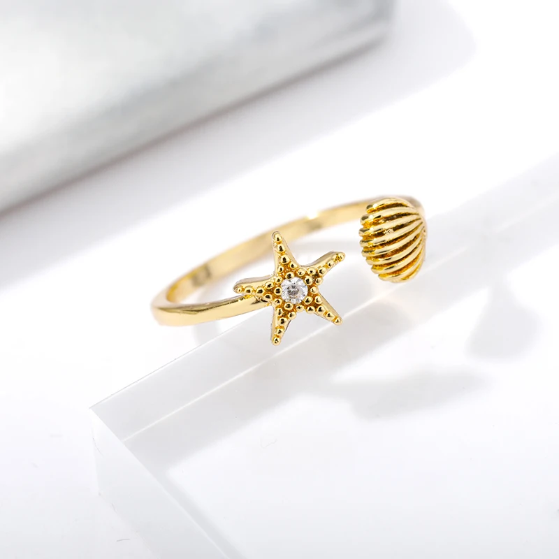 Cute Shell Starfish Rings For Women Girls Stainless Steel Open Adjustable Couple Stars Finger Ring 2024 Birthday Jewelry Gifts
