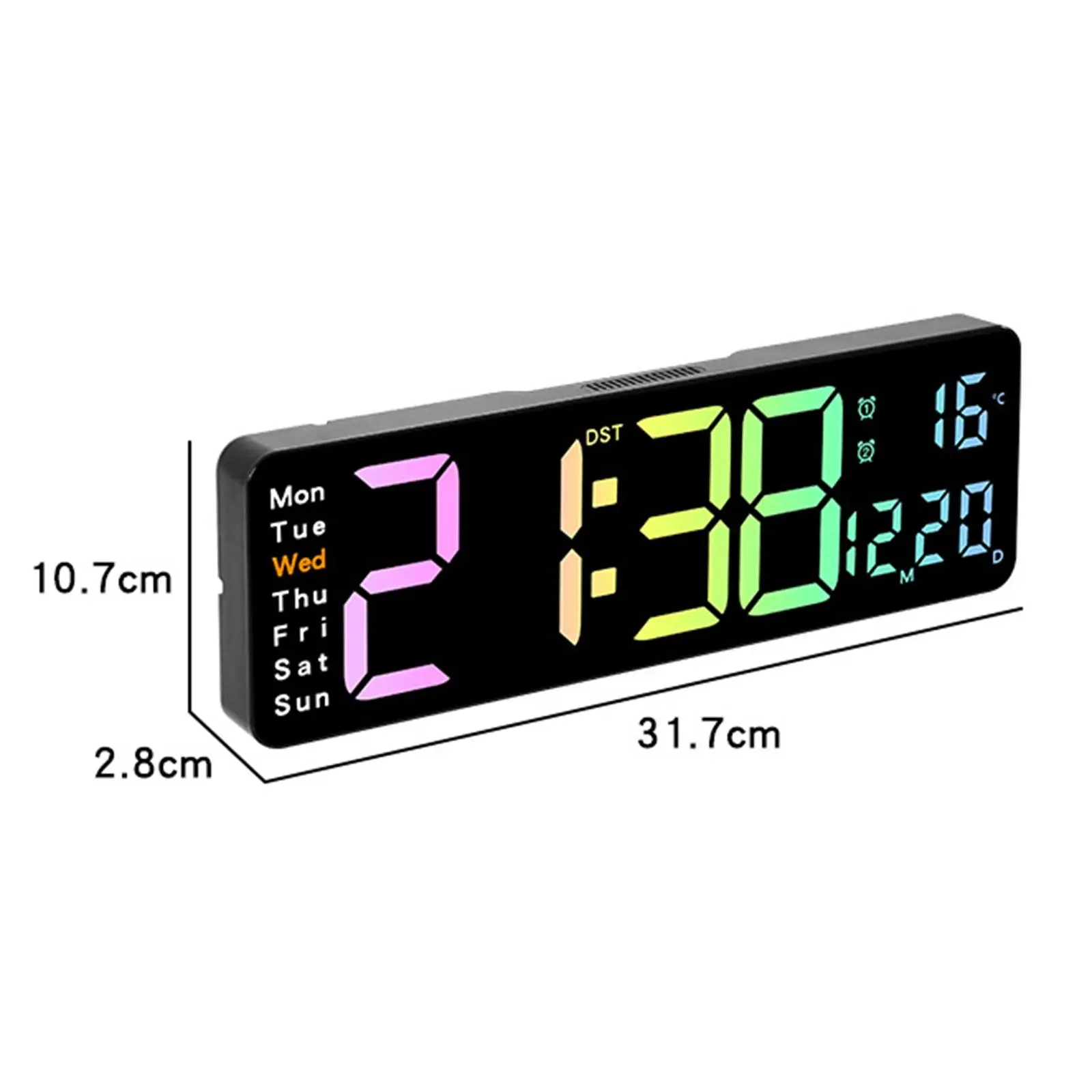 Digital Wall Clock Multifunctional Timing Function Silent Colorful Ambient Light Time Date Week Display Modern Dual Alarm Clock