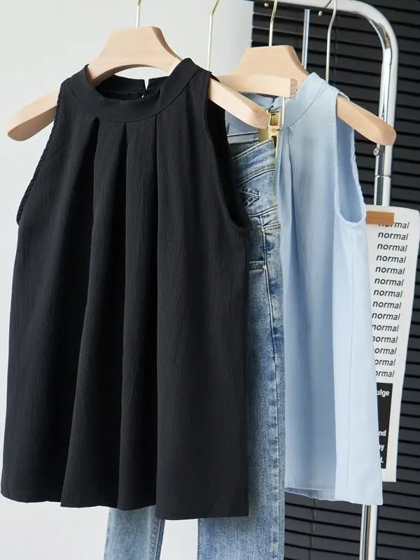 Été nouveau Design coréen Sle Svel Ne suspendu ample couleur Pure gilet femmes Faionable haut rond Ne ort Sve