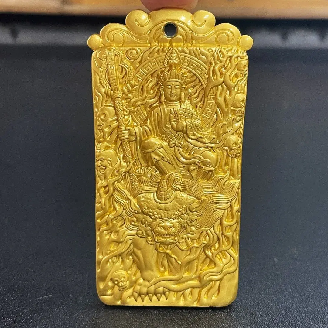 Gilt Riding Mythical Beast Ksitigarbha Bodhisattva Buddhist Amulet Ornament Decoration Tea Pet Figurines Desk Decor Accessories