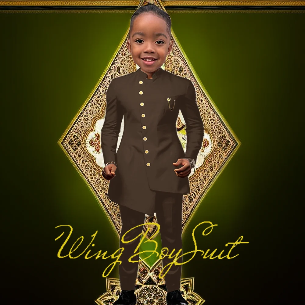 African Style Boys Wedding Tuxedo 2-piece Set Kids Suit Long Jacket Pants Single Breasted 2-16 Years Old Custom Suit Child