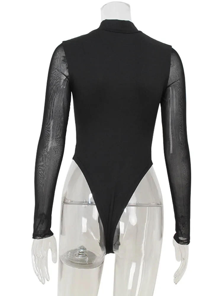 slim silhouette in black mesh fabric