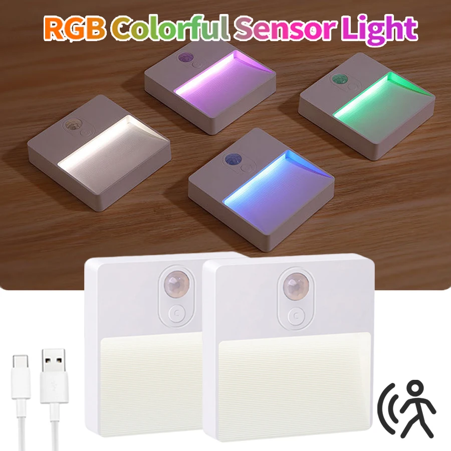 RGB Under Cabinet Light Motion Sensor Rechargeable Lamp Dimmable Wireless LED Lights Kitchen Closet Hallway Bedroom Decoration