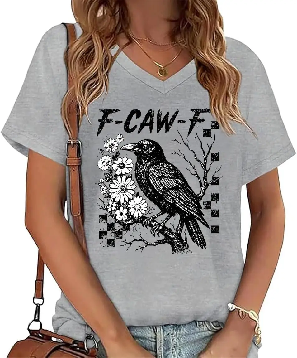 F-Caw-F Crow Shirt Funny Fcawf Shirt V Neck Black Bird Tshirt Fcawf Crow Tees Funny Saying Meme T-Shirt