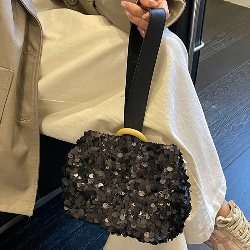 Pailletten-Handgelenktasche, glitzernde Handtasche, Damen-Clutch, einzigartige elegante Abendtasche für Partys, Hochzeiten, Bankette, Abendessen – Detail 20