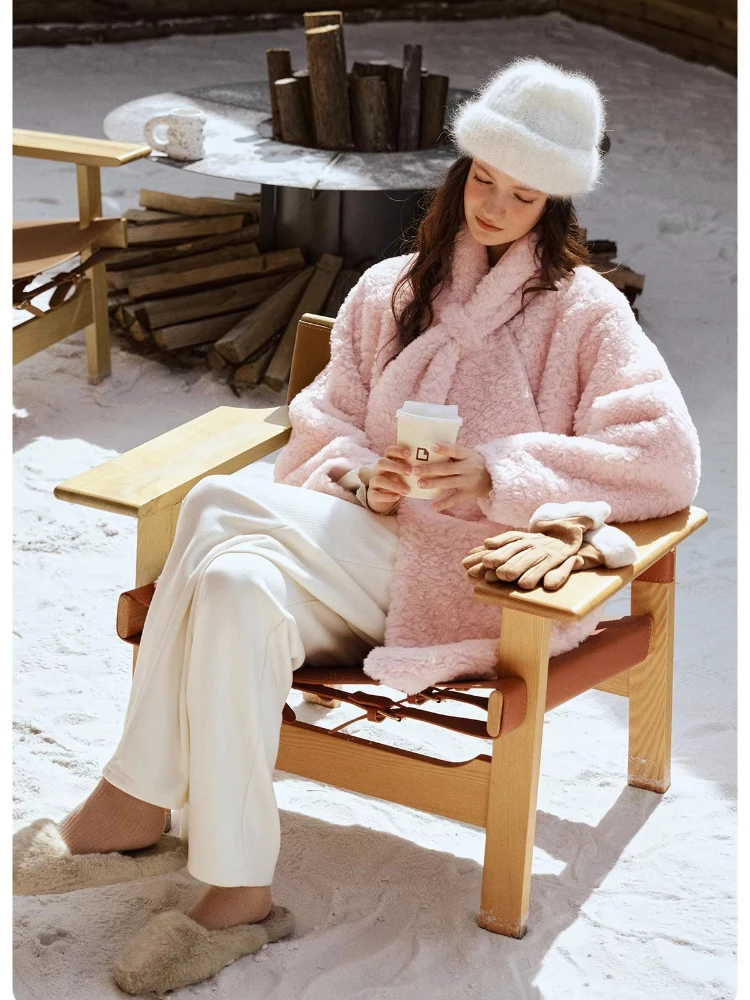 OLrain manteau de fourrure femme épaissi mi-long Style français 2025 femmes manteaux d'hiver avec écharpe col rond dame vestes WGO57DP003622