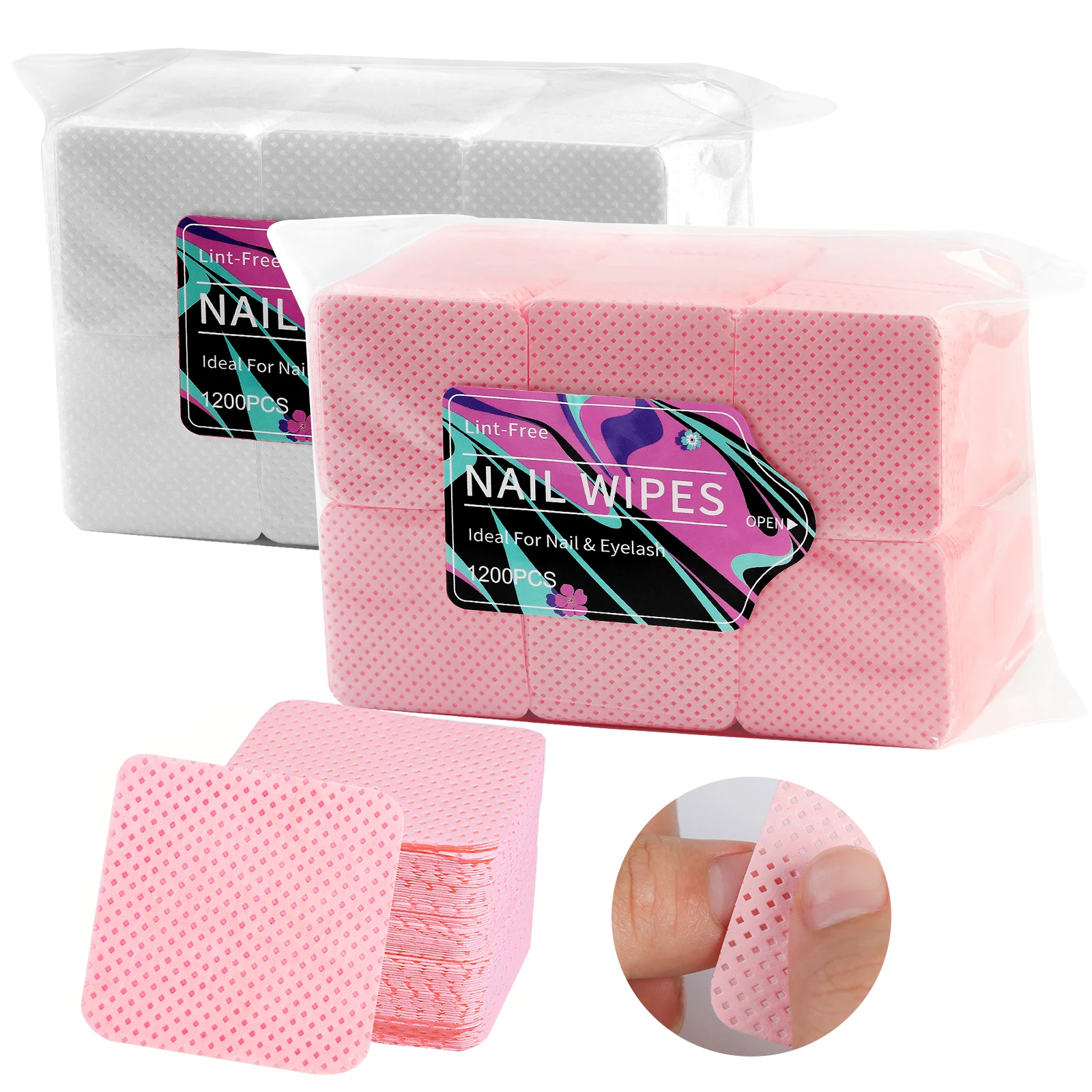 1200pcs Lint-free Nail Polish Remover Napkin Colorful Cotton Wipes Paper Pads UV Gel Dust Cleaner Cleaning For Manicure Tool