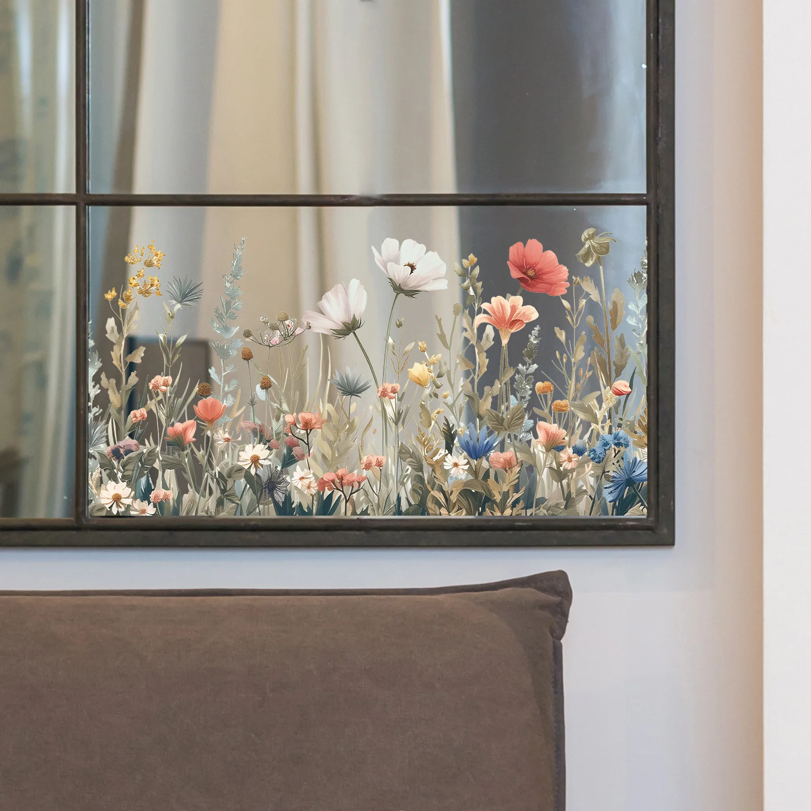 Botanical Glass Window Stickers Self Adhesive Watercolor Plant Peel and Stick Decals for Bedroom Closet Door Kitchen Cabinet