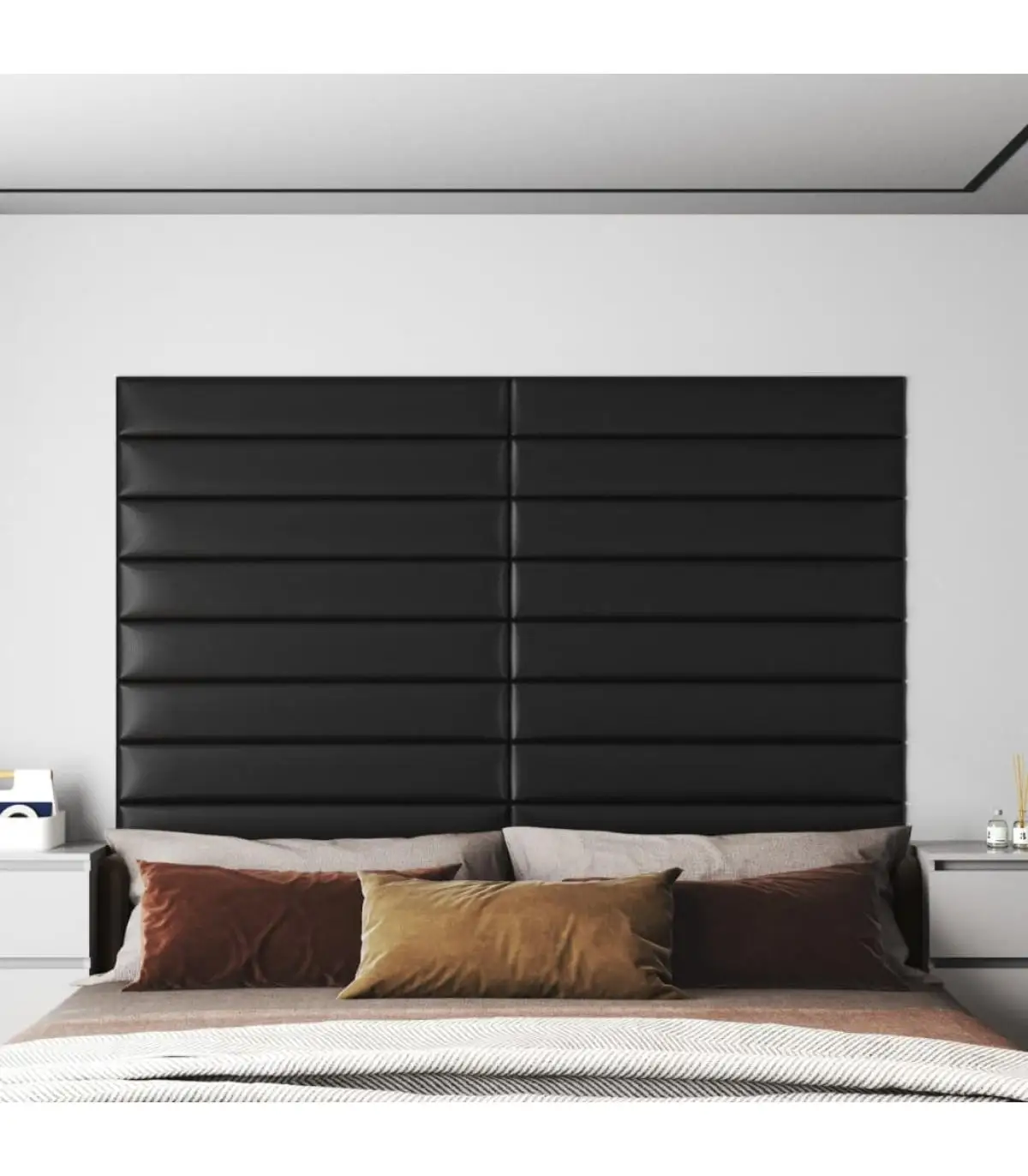 Wall covering wall panels 12 Pins black synthetic leather 90x15 cm 1,62 m²