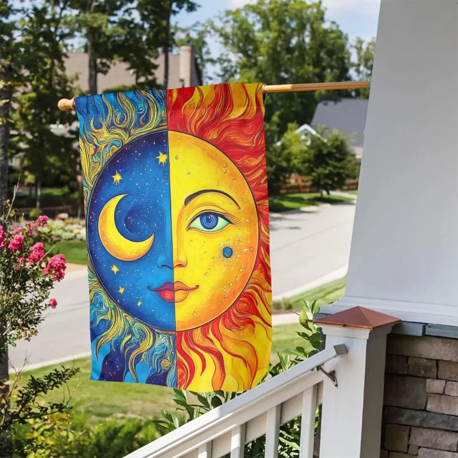 Rectangle 12x18 inch Garden Flag - Blue Yellow Sun Moon Art Machine Washable Parade Flag for Outside House KZA