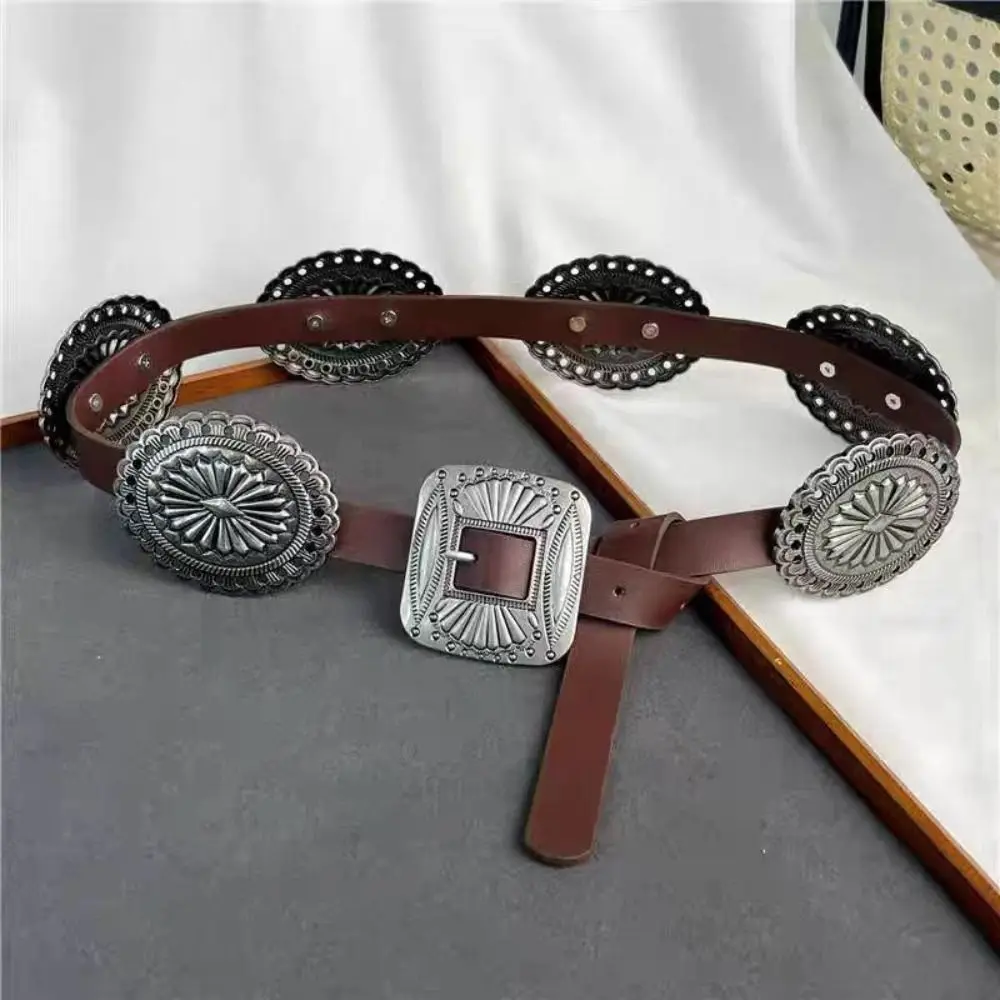 Y2K Metal Carved Belts Western Style Cowboy Wide Bohemian Style Belts Exaggerated Ethnic Style Ethnic Style Waistband Women