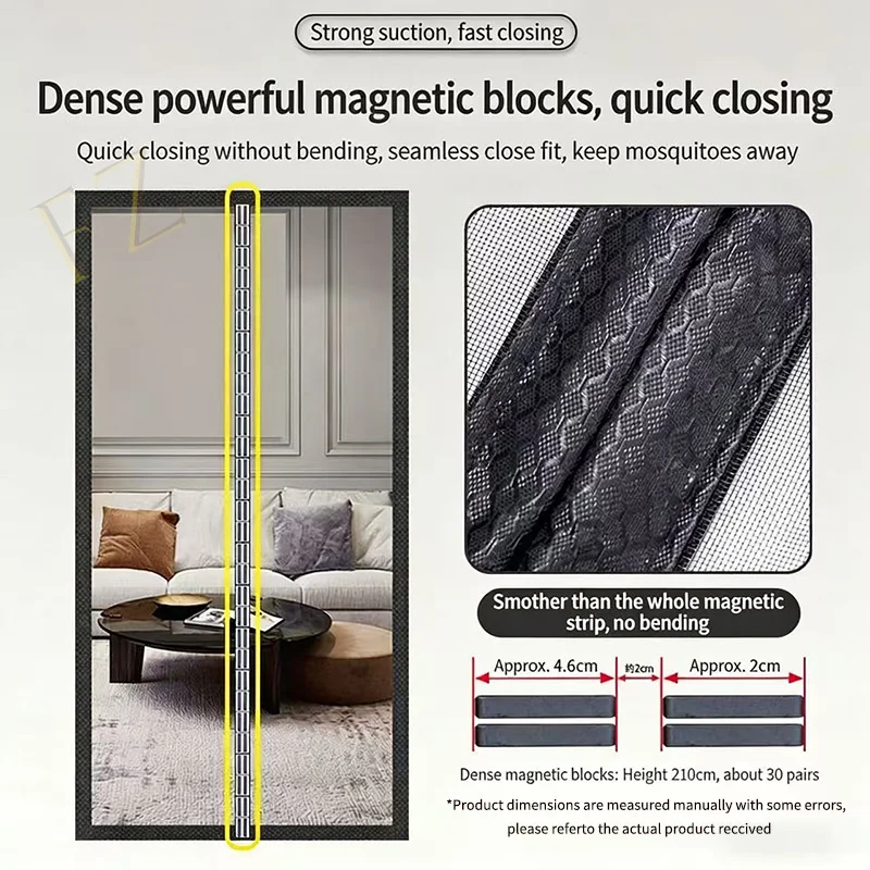 Customized Black Magnetic Screen Door, Invisible Magnetic Self-adhesive Curtain Door Screen, Mosquito-proof