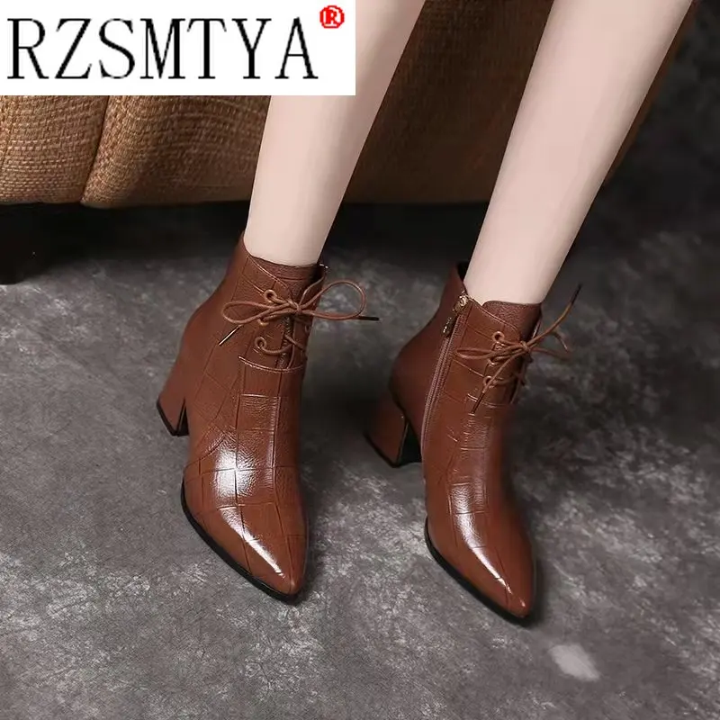 Elegant High Heels Ankle Boots Women Lace Up Pointed Toe Autumn Winter Boots Party Casual Shoes Female Size 41 42