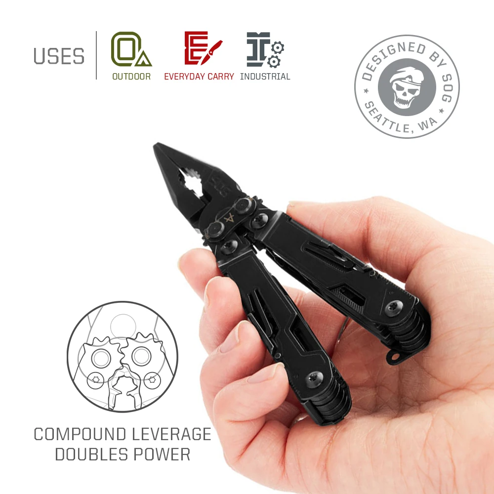 SOG 18 in 1 PowerPint Mini Multi-tool Stainless Steel Pocket EDC Multifunctional Pliers with Folding Knife Screwdrivers Scissors For Survival Fishing Hiking Cycling Travel DIY Home Emergency Repair Portable Camping Tools and Safety Equipment Gift For Men view 2