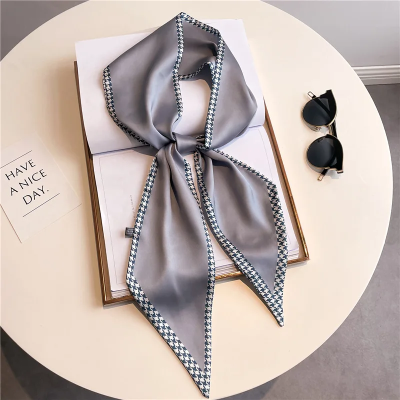 Horse carriage houndstooth decorated summer lightweight scarf fashionable long neckerchief women versatile slim bias-cut ribbon