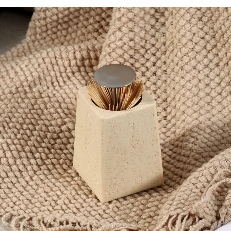 Wabi-sabi wind tunnel stone toothholder High grade press toothpick tabletop decor for living room and dining