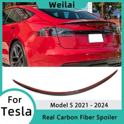 Real Carbon Fiber Spoiler for Tesla Model S 2024-2021 Rear Tail Wing Trunk Lip Spoiler Modification Auto Exterior Accessories