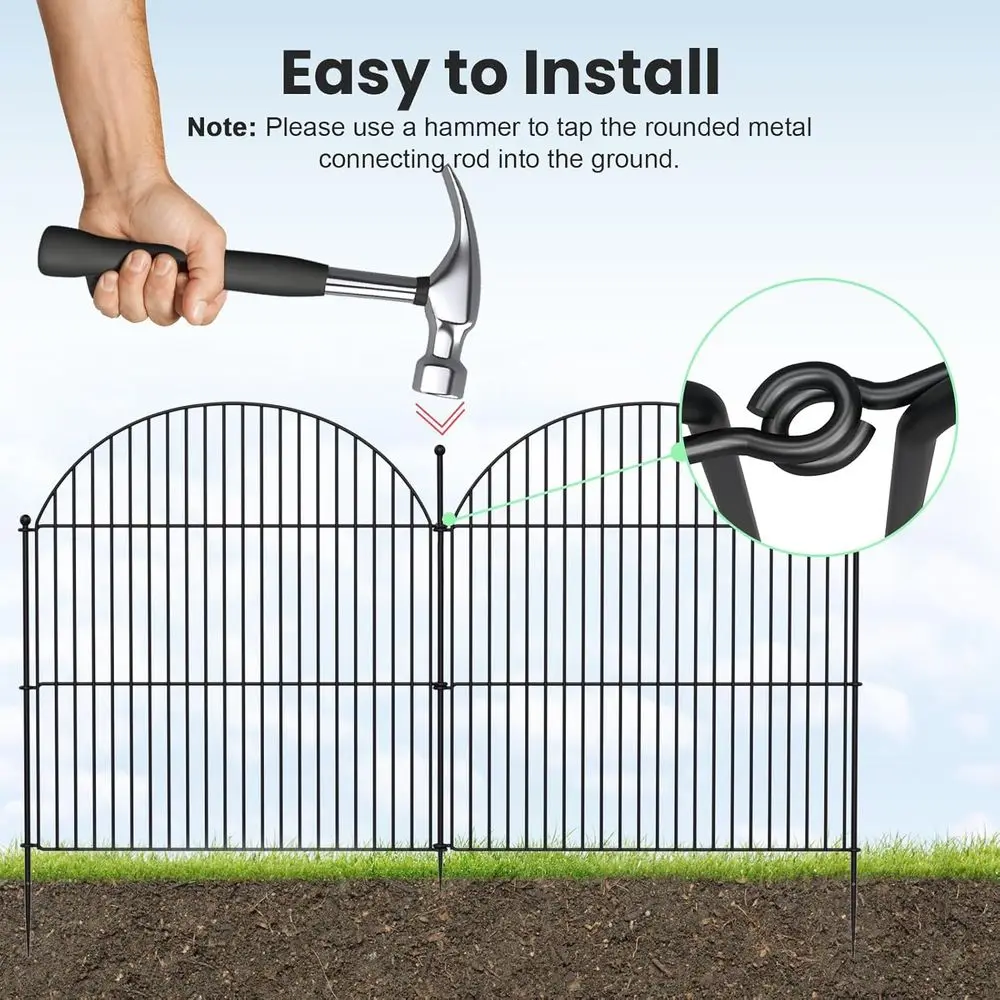 سياج حديقة معدني مقاوم للصدأ بطول 24 قدمًا، 10 قطع، ارتفاع 32 بوصة، حاجز للكلاب والأرنب في الهواء الطلق، لوحة حدودية مزخرفة للفناء