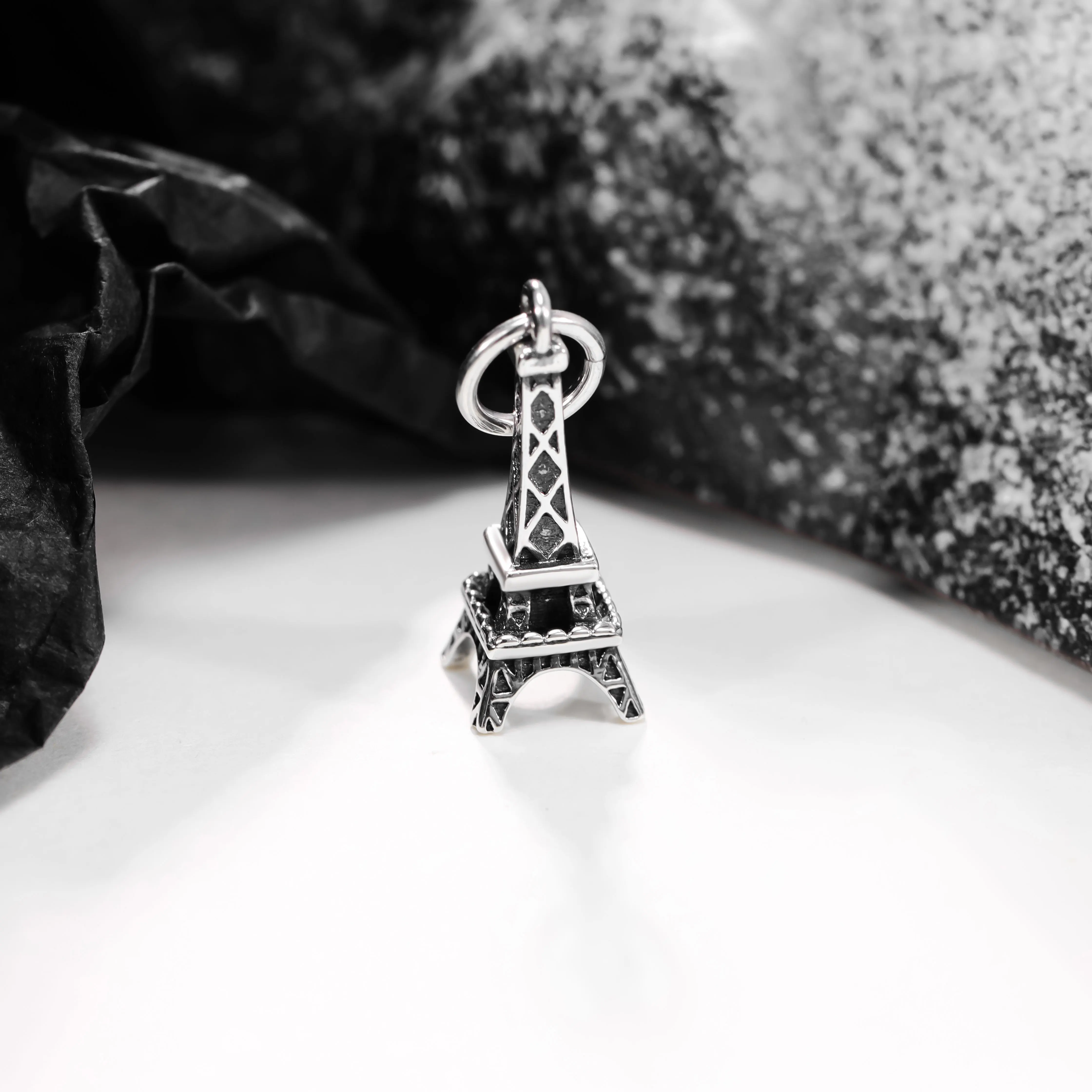 

DJ088 genuine 925 sterling silver keychain DIY silver jewelry Eiffel Tower pendant