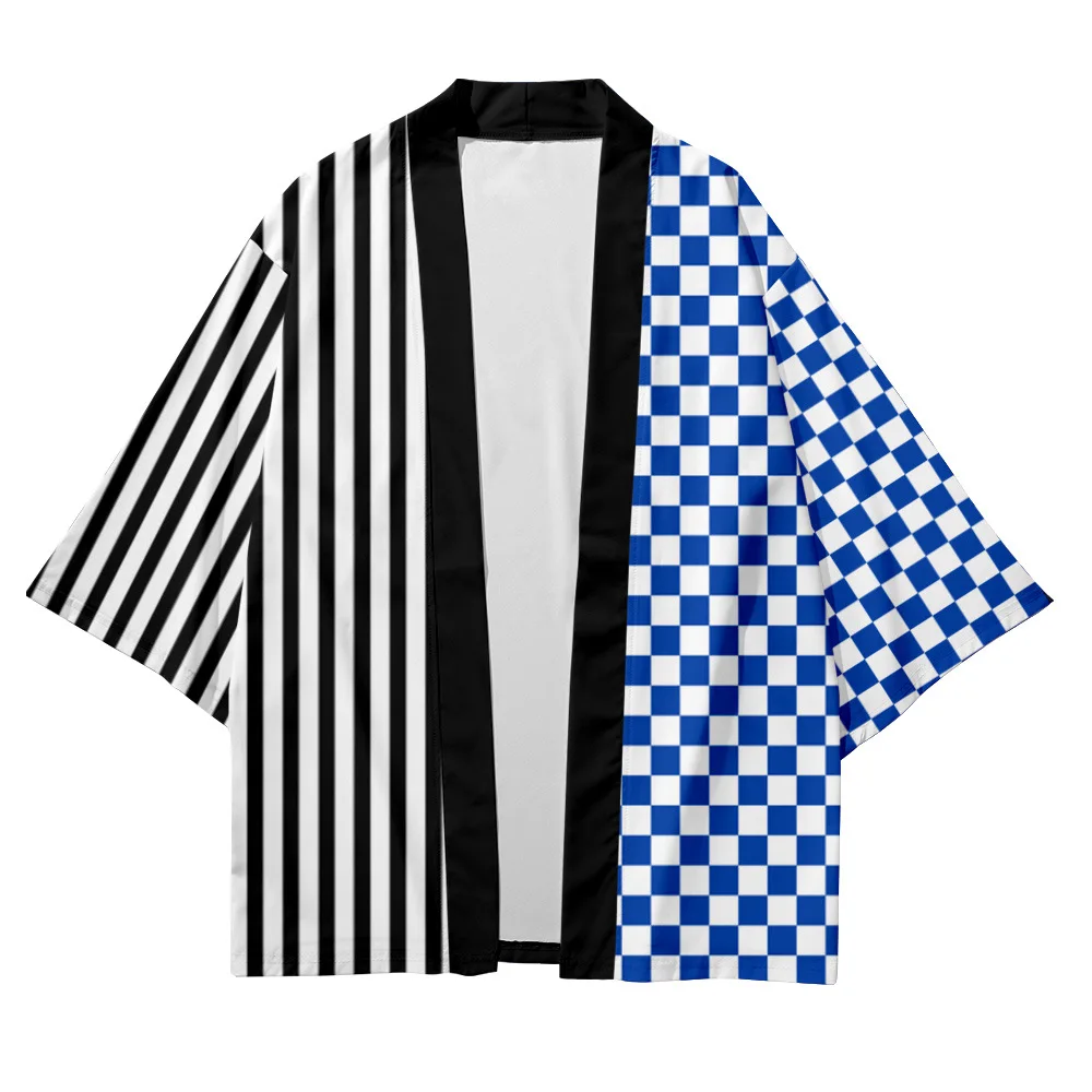 

Plus Size XXS-6XL 5XL Striped Checkerboard Japanese Asian Streetwear Tanjiro Kimono Cardigan Women Men Harajuku Haori Top Yukata