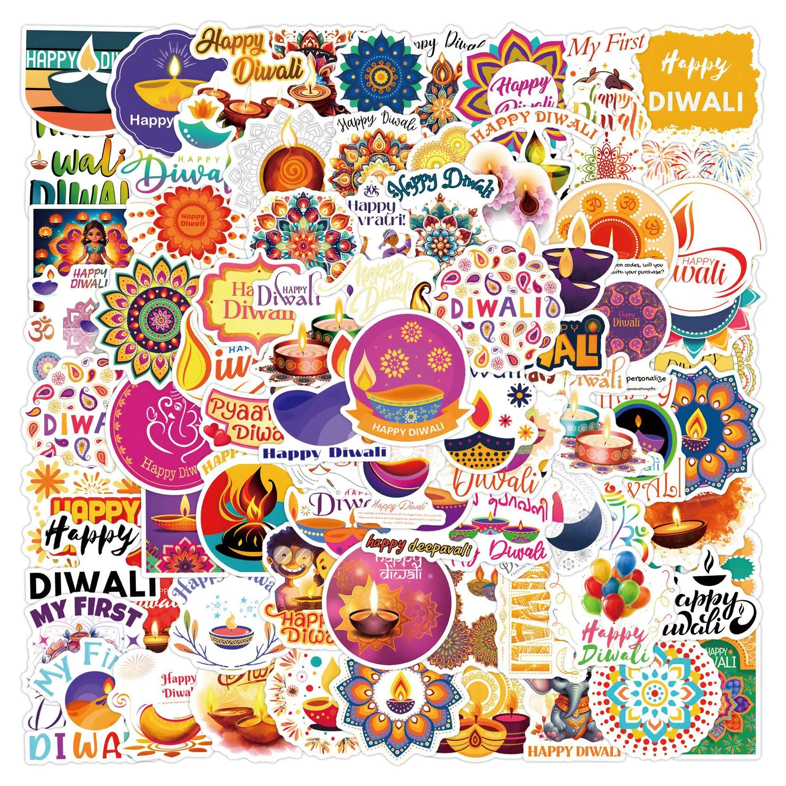 10/30/50/110PCS Happy Diwali Festive Atmosphere Cartoon Sticker DIY Fridge Laptop Luggage Skateboard Graffiti Joke Sticker