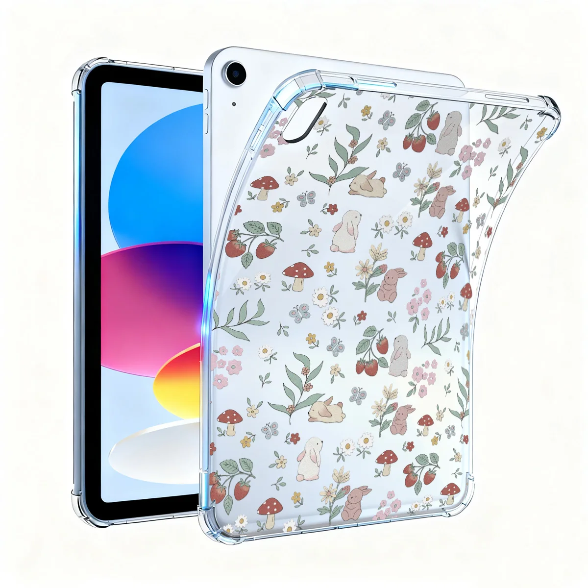 Rabbit Strawberry Tablet Case For iPad Pro 11 2018 2022 Air 4 10.9 Inch 13 2025 Silicone For iPad 10.2Inch Mini 6 5 Transparent