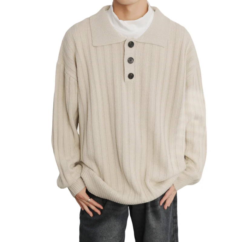 

Простой стиль, комплексная тренировка, универсальный свитер с лацканами, свободный повседневный вязаный свитер с длинными рукавами, теплый осенне-зимний свитер