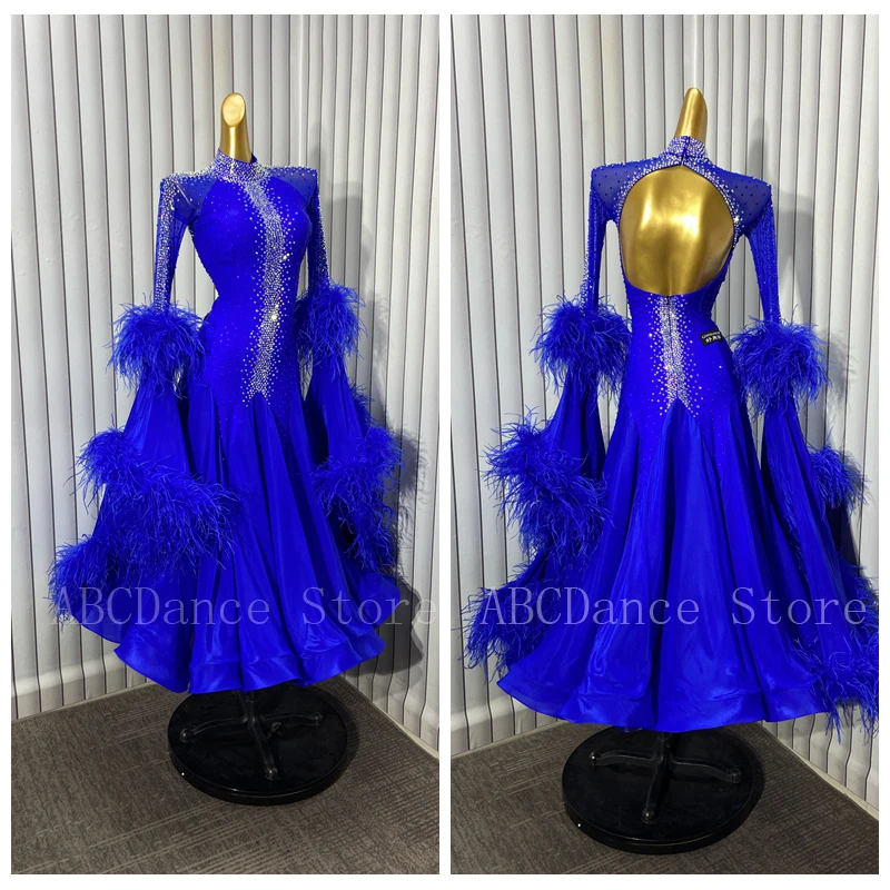 new Women ballroom dance dress  Standard Dance Dress ballroom dress for Competition modern dance Costume Long Sleeve royal blue