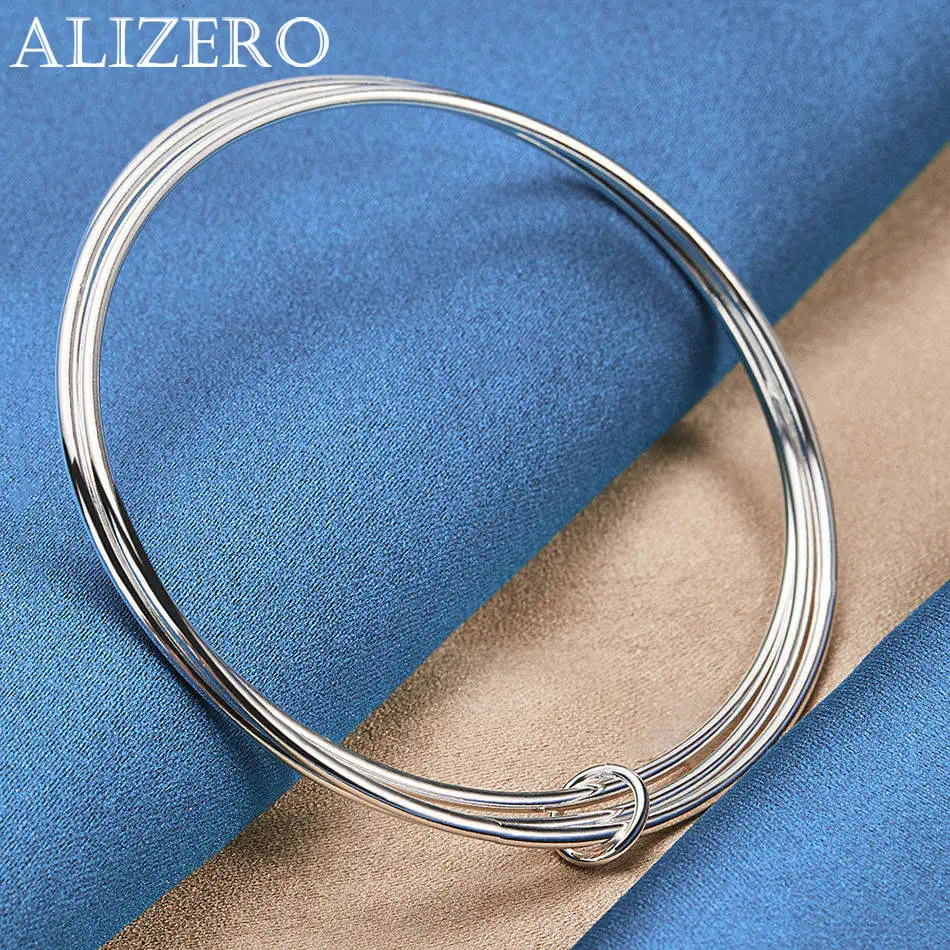 

ALIZERO 925 Sterling Silver Bangle Three Circles Design Bracelets For Women Men Fashion Jewelry Accessories Best Gift Choices