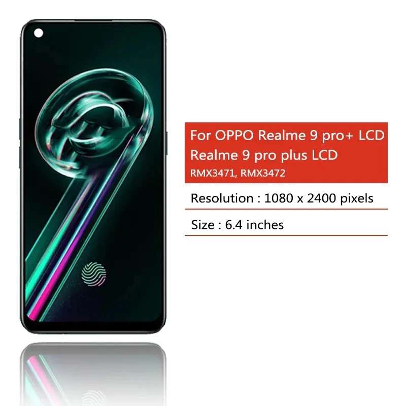 AMOLED For OPPO Realme 9 Pro+ RMX3392, RMX3393 LCD Display Touch Panel Screen Digiziter For Realme 9 Pro 9Pro Plus LCD Frame