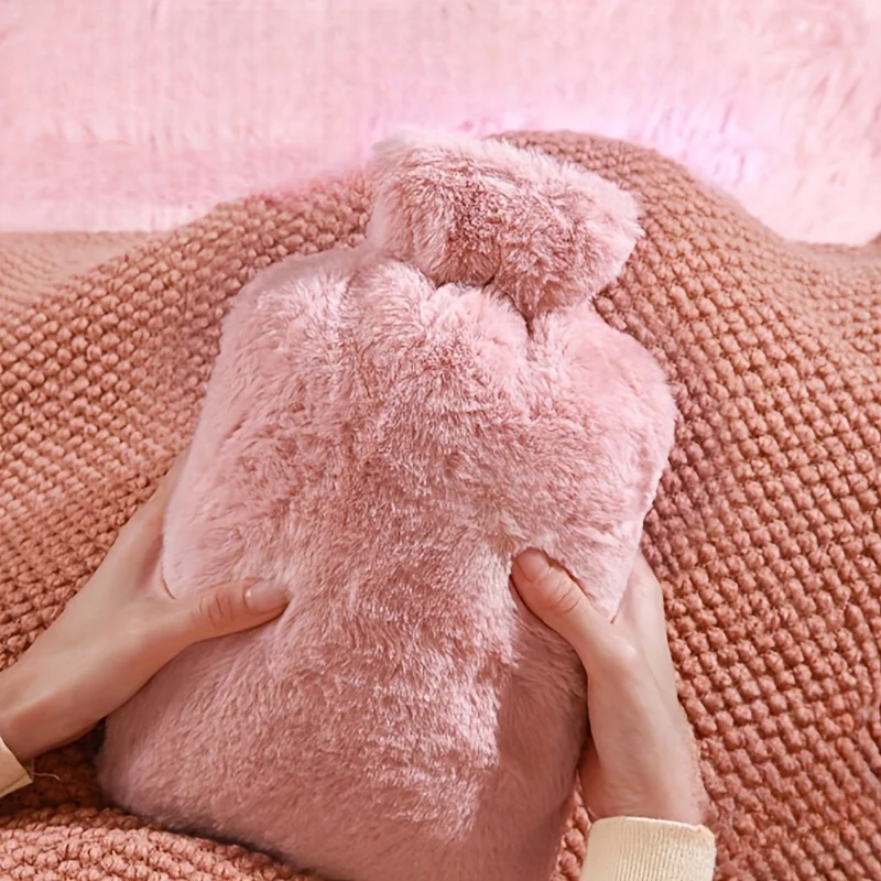 1L/2L PVC Plush Hot Water Bottle – Leak-Proof Large-Capacity Bed & Abdomen Warmer, Soft Cover for Cramps & Winter Heat