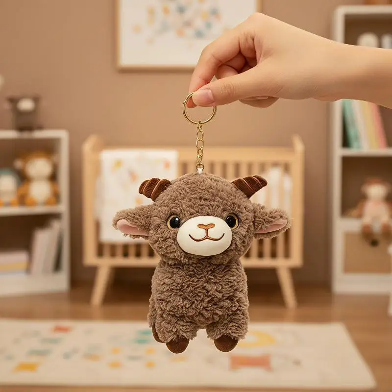 New 1PCS 15/22CM Fluffy Xinjiang Sheep Stuffed Keychain Soft Little Bag Pendant Mascot Ornament For Birthday New Year Gift