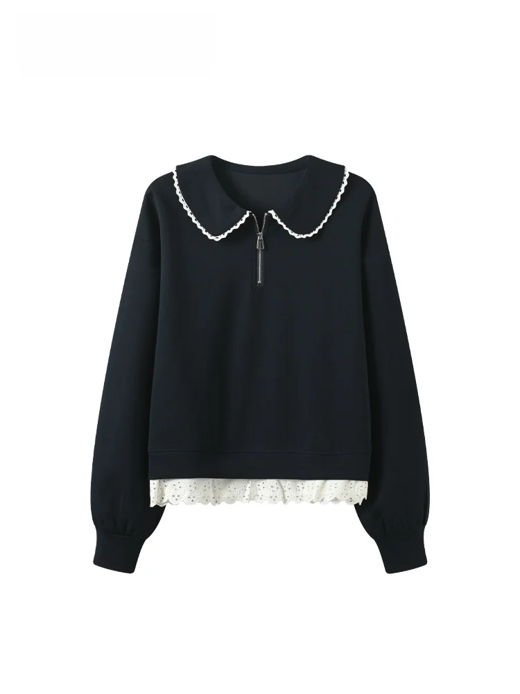 

CaraCLUB Oversized Doll Collar Long Sve Sweatirt Women Casual Patchwork Design Top Autumn plus Size Comfortable Loose Fit