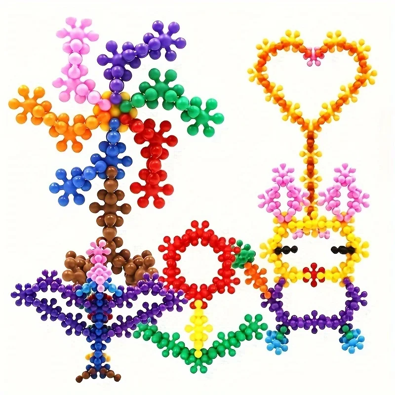 200pcs Plum Blossom Blocks 3D Snowflake Blocks DIY Interlocking Puzzle Tree Trunk Puzzle Plastic Puzzle Building Toys