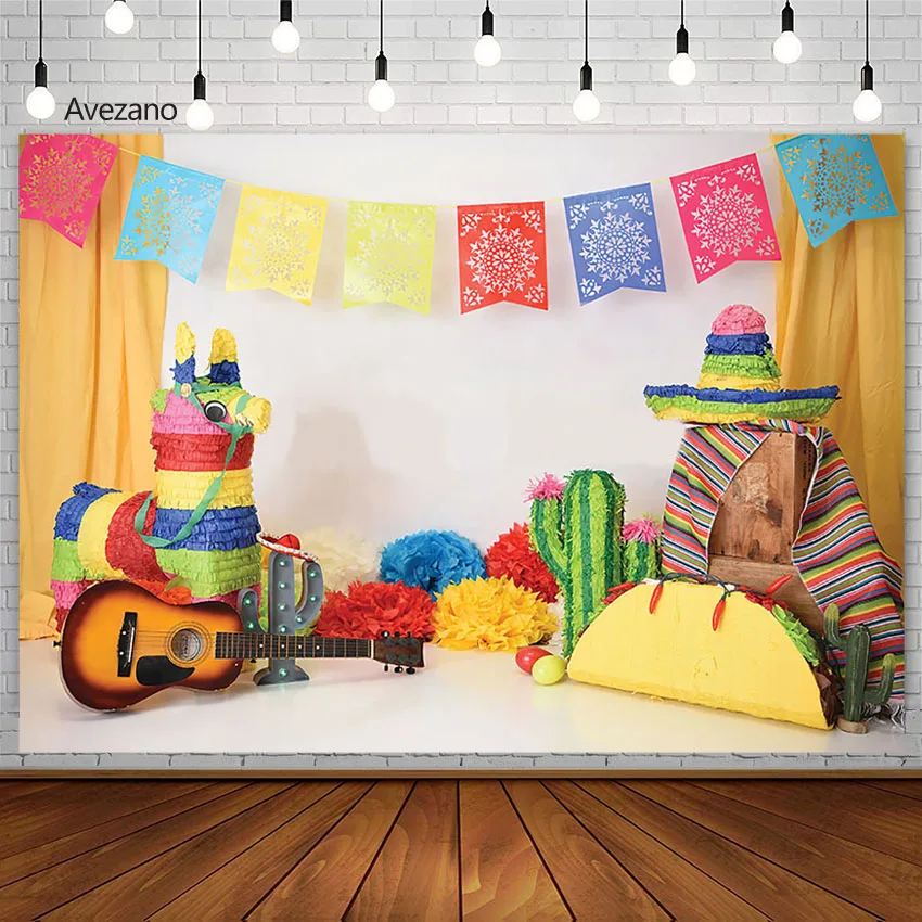 

Avezano Background Photography Mexican Cactus Guitar Curtain Banner Newborn Birthday Portrait Decor Backdrops Photo Studio Props