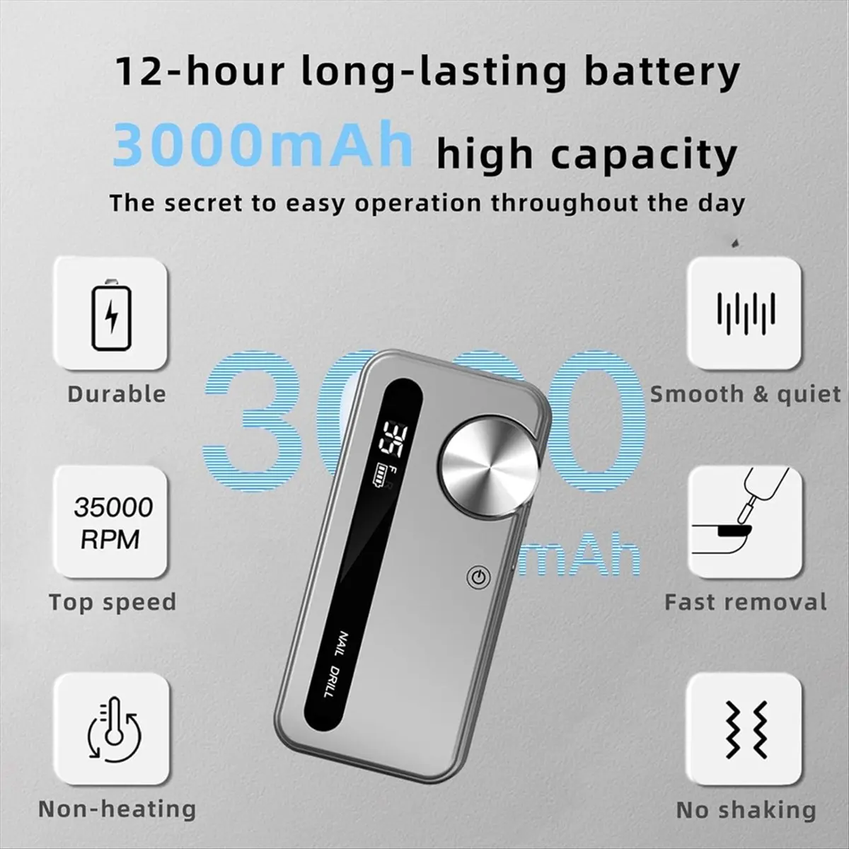 Electric Nail File 35000RPM Professional Electric Nail Drill Manicure Machine with Pause Mode for Acrylic Gel Nails,B