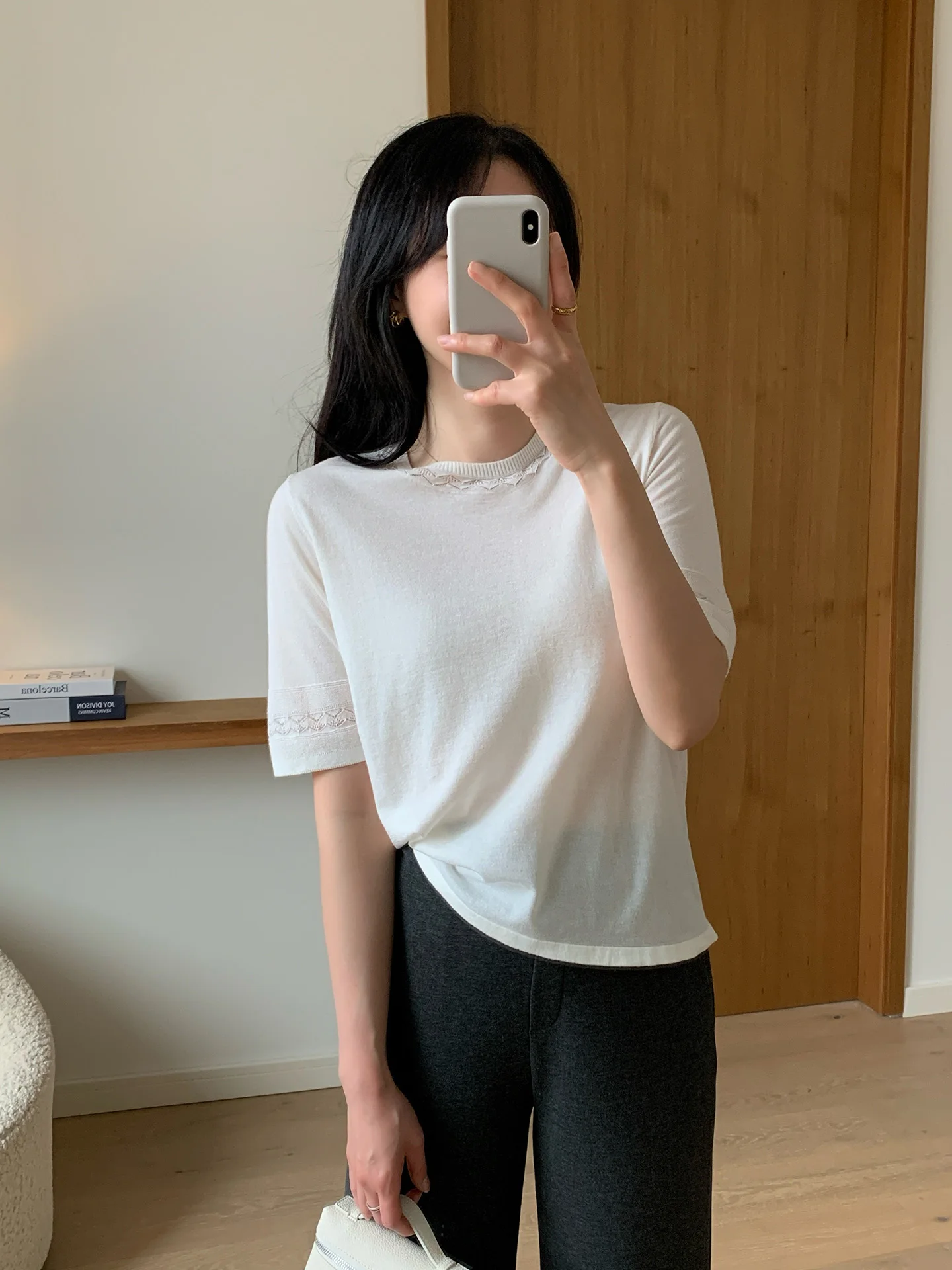 

Essential Style! Thin round Neck Knitted Top Acetate Cashmere Lyocell Blend Versatile Simple Loose Fit Short Sleeve Pure Color