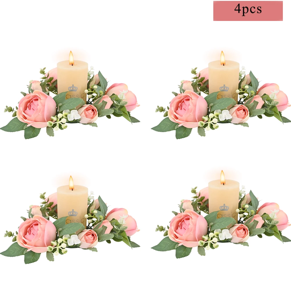 

4Pcs Garland Mini Artificial Peonies Candle Decoration Valentine's Day Dress Up Wedding Centerpiece Candelabra Garland Small