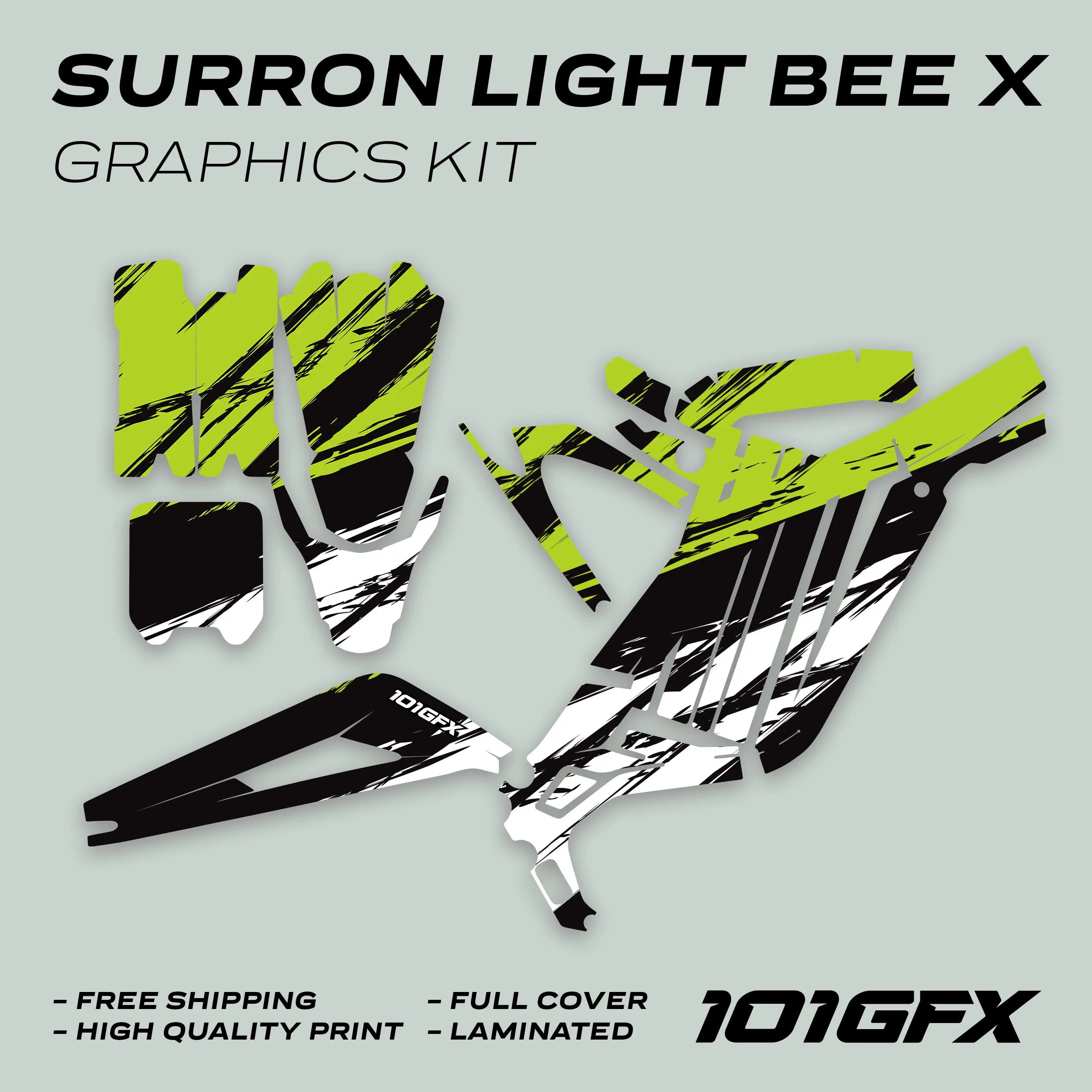 Graphics Kit SLICE BLACK GREEN Stickers Grunge Scratch Style Laminated  L1E eBike Emoto For Surron Light Bee X